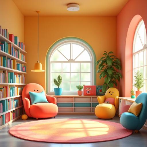 아기자기하고 즐거운 분위기의 어린이 독서 코너.